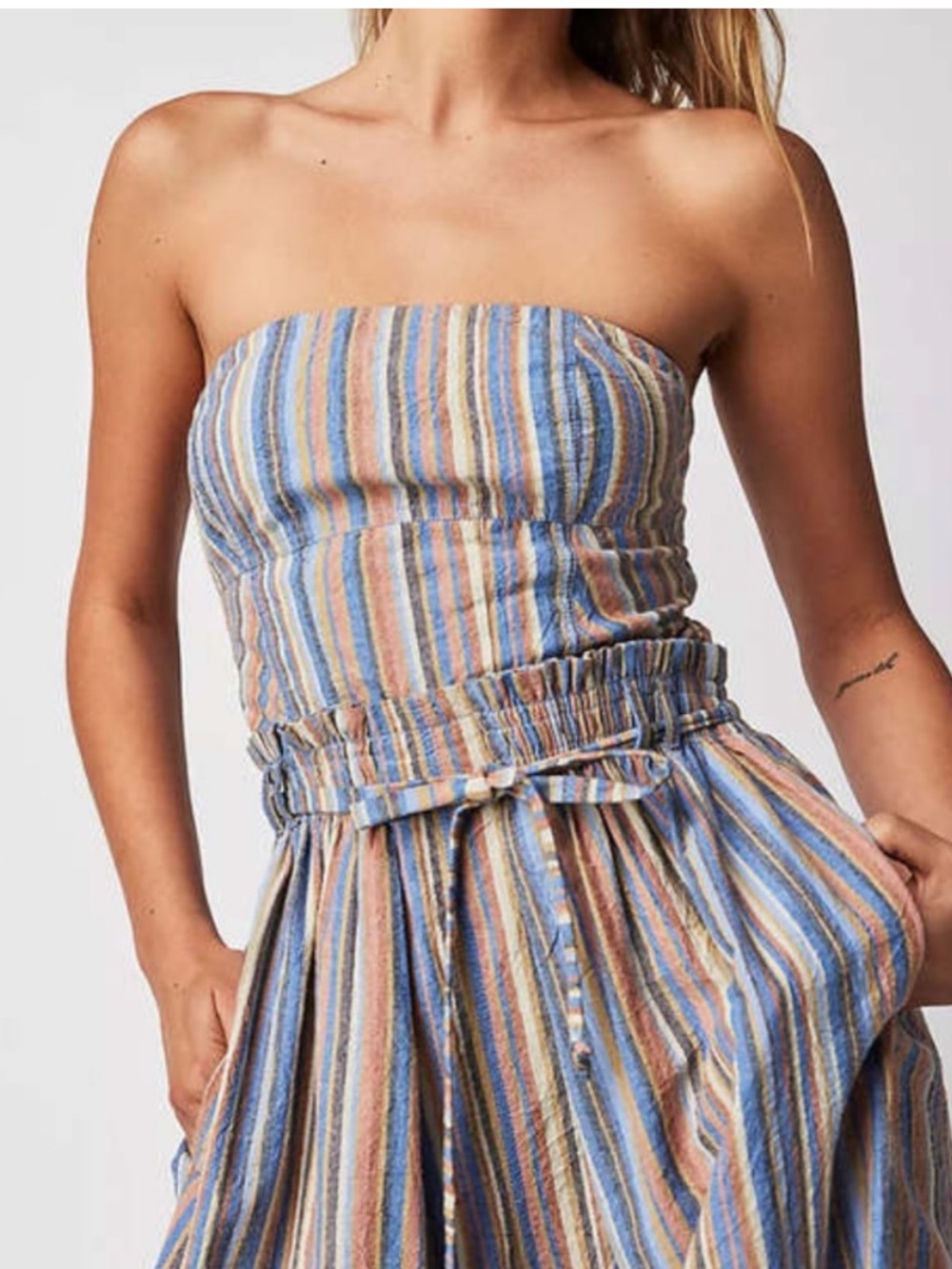 Free People Roaming Shores One Piece Barrel Leg Strapless Jumper Boho Like New S